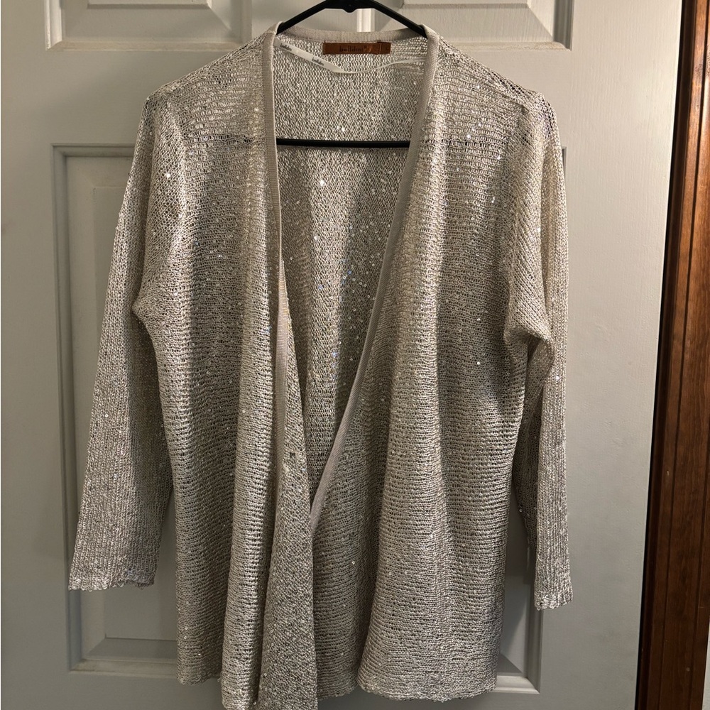 Belldini champagne women’s L open front subtle shimmer cardigan lightweight